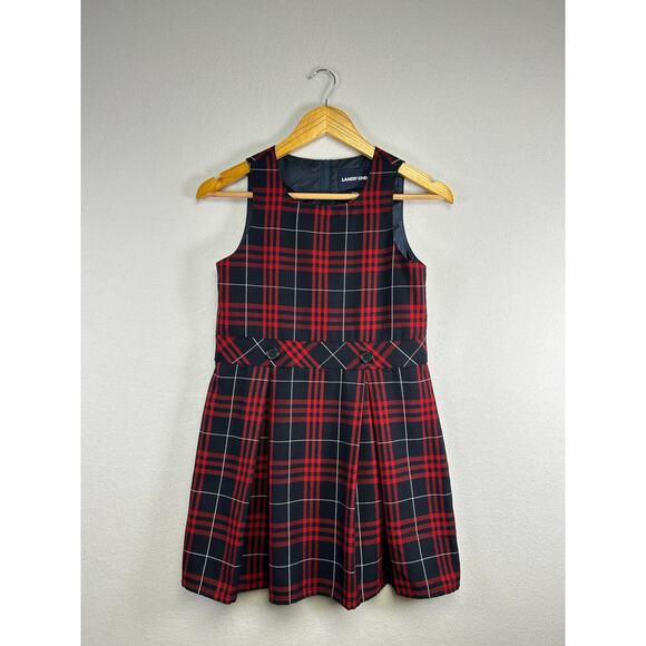 Lands End school red navy plaid girls jumper ￼ - Picture 1 of 8